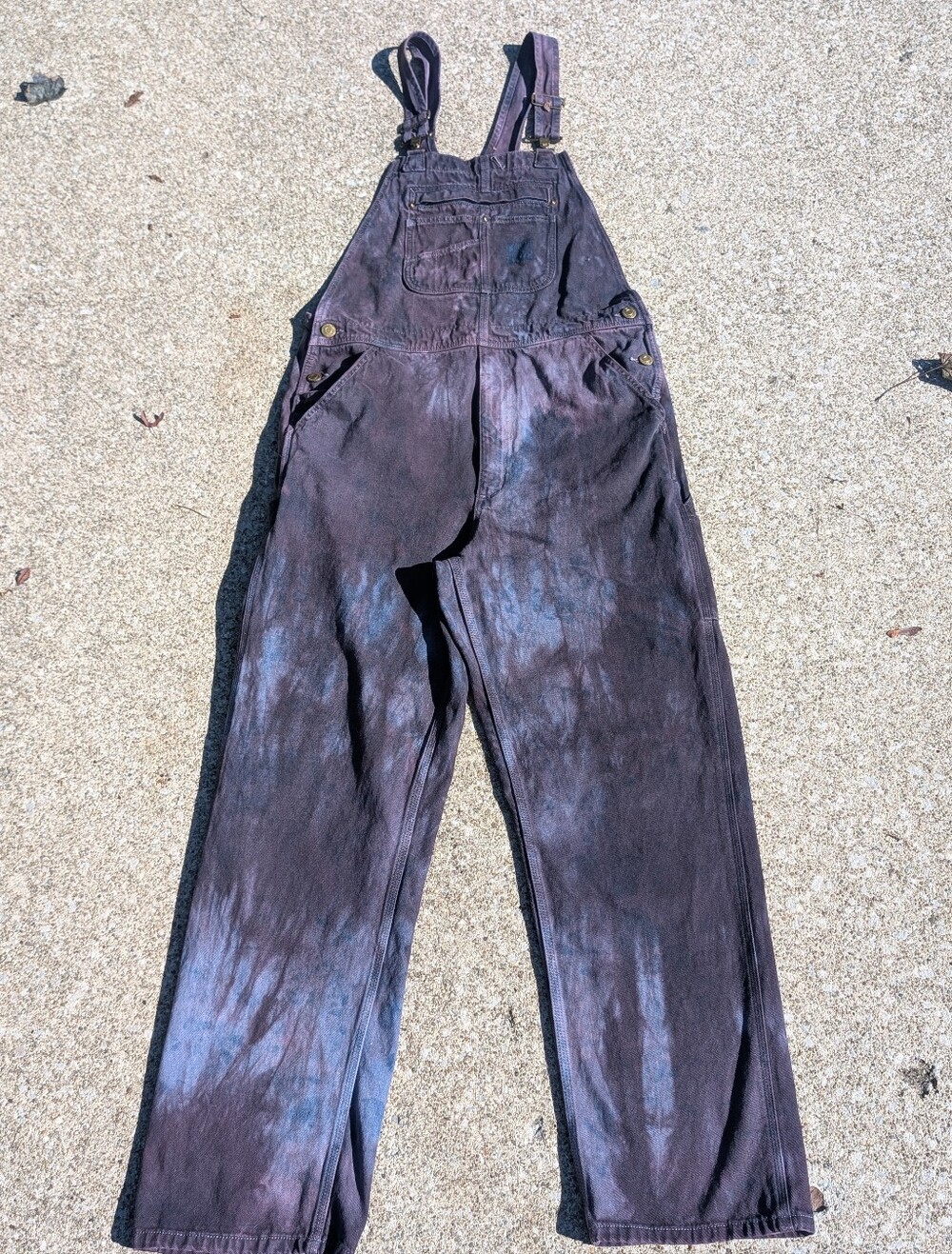 Carhartt Tie Dye Purple Loose Fit Denim Bib Overalls 34x34 Custom Workwear